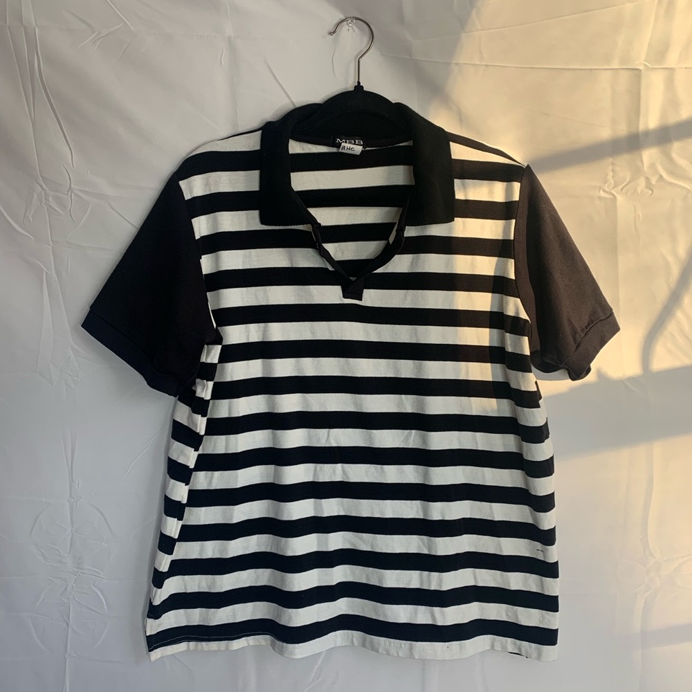 Vintage Made In The USA Black and White Striped Collared Shirt Mens Sz XL